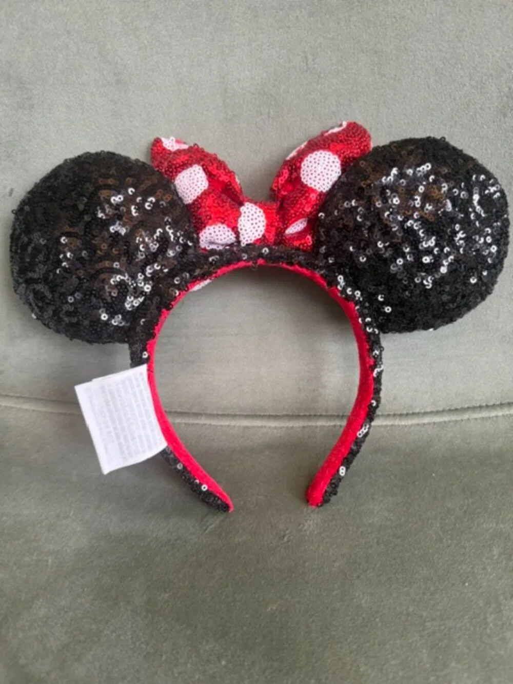 Disney Parks Classic Minnie Mouse Ears Headband Red Polka Dot Black Sequin